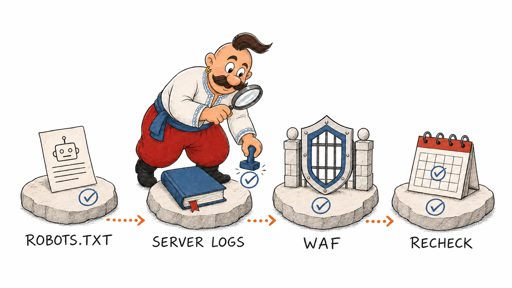 Kozak verifies robots.txt, server logs, WAF, and the result after changes