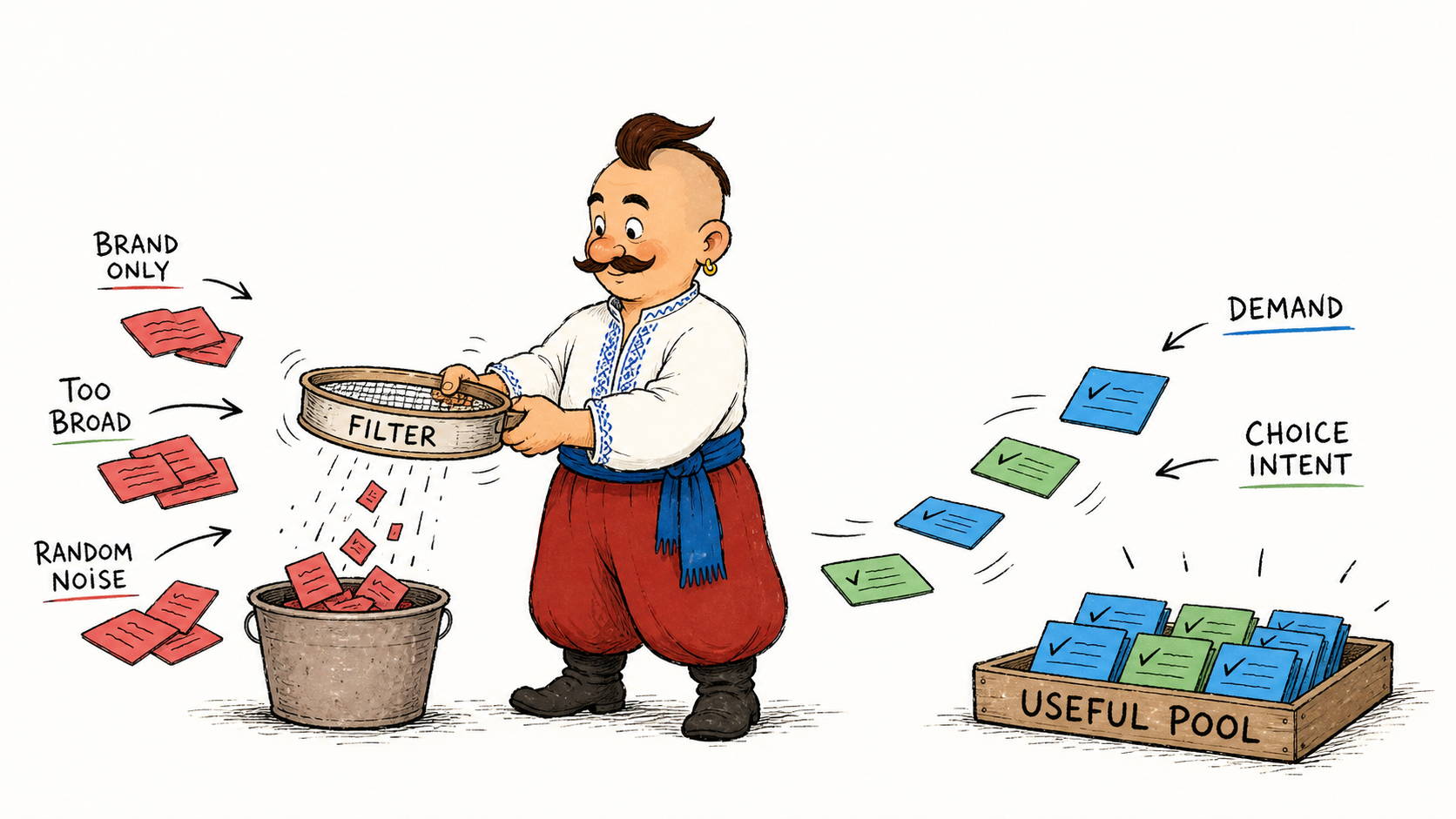Kozak filters noisy queries and keeps a useful pool with real choice intent