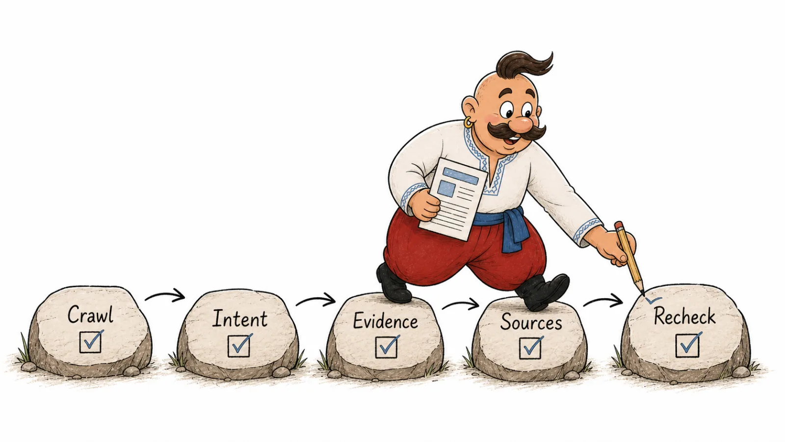 Steps for checking access, content, sources, and measuring again
