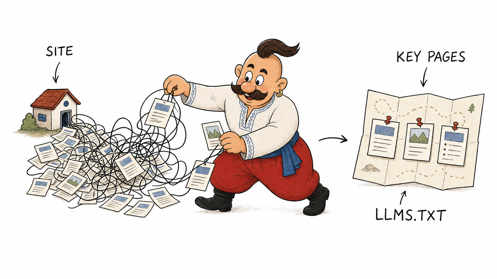 Kozak turns a noisy website into a short llms.txt map of key pages