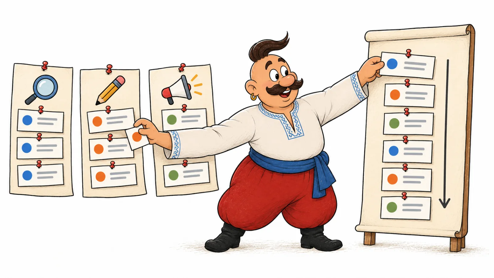 Kozak combines SEO, content, and PR task lists into one shared plan