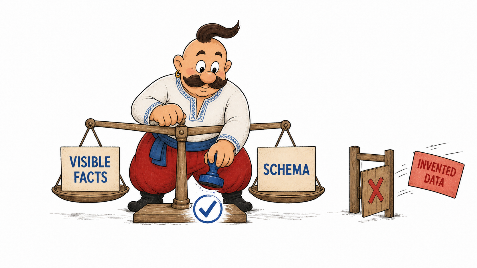 Kozak matches schema to visible page facts and rejects invented data